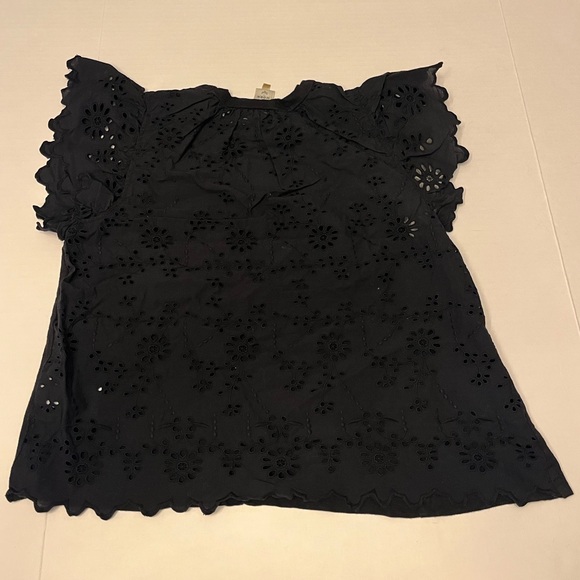Anthropologie Seen Worn Kept Flutter Eyelet Black Top - Picture 8 of 15